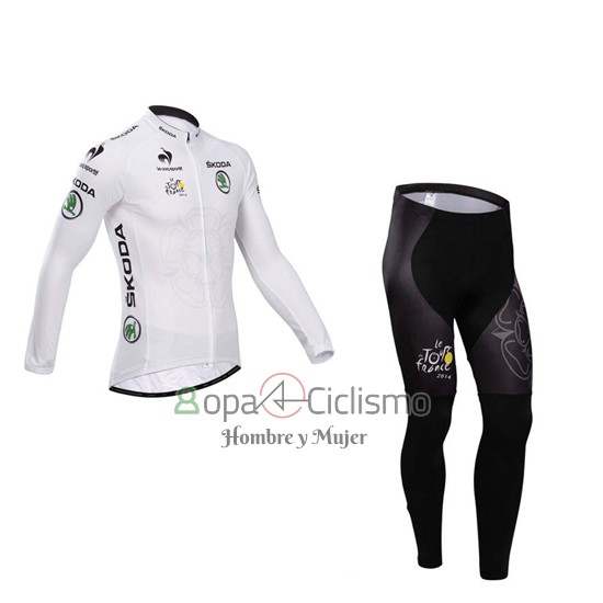 Tour DE Francia Ropa Ciclismo Culotte Largo 2014 Hombre Mangas Largas Blanco